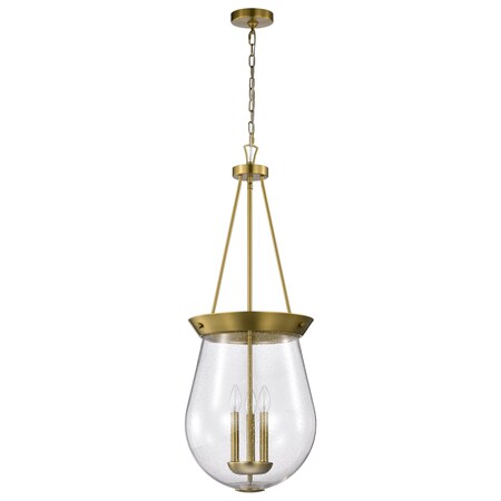 Boliver 3-Light Pendant 14 in. Vintage Brass Clear Seeded Glass